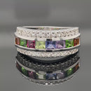 RING AUS 925/- SILBER RHODINIERT MIT MULTI EDELSTEINE (GES. CA.1,60 ct.)