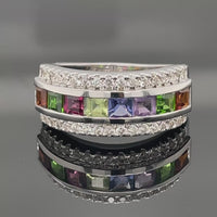RING AUS 925/- SILBER RHODINIERT MIT MULTI EDELSTEINE (GES. CA.1,60 ct.)