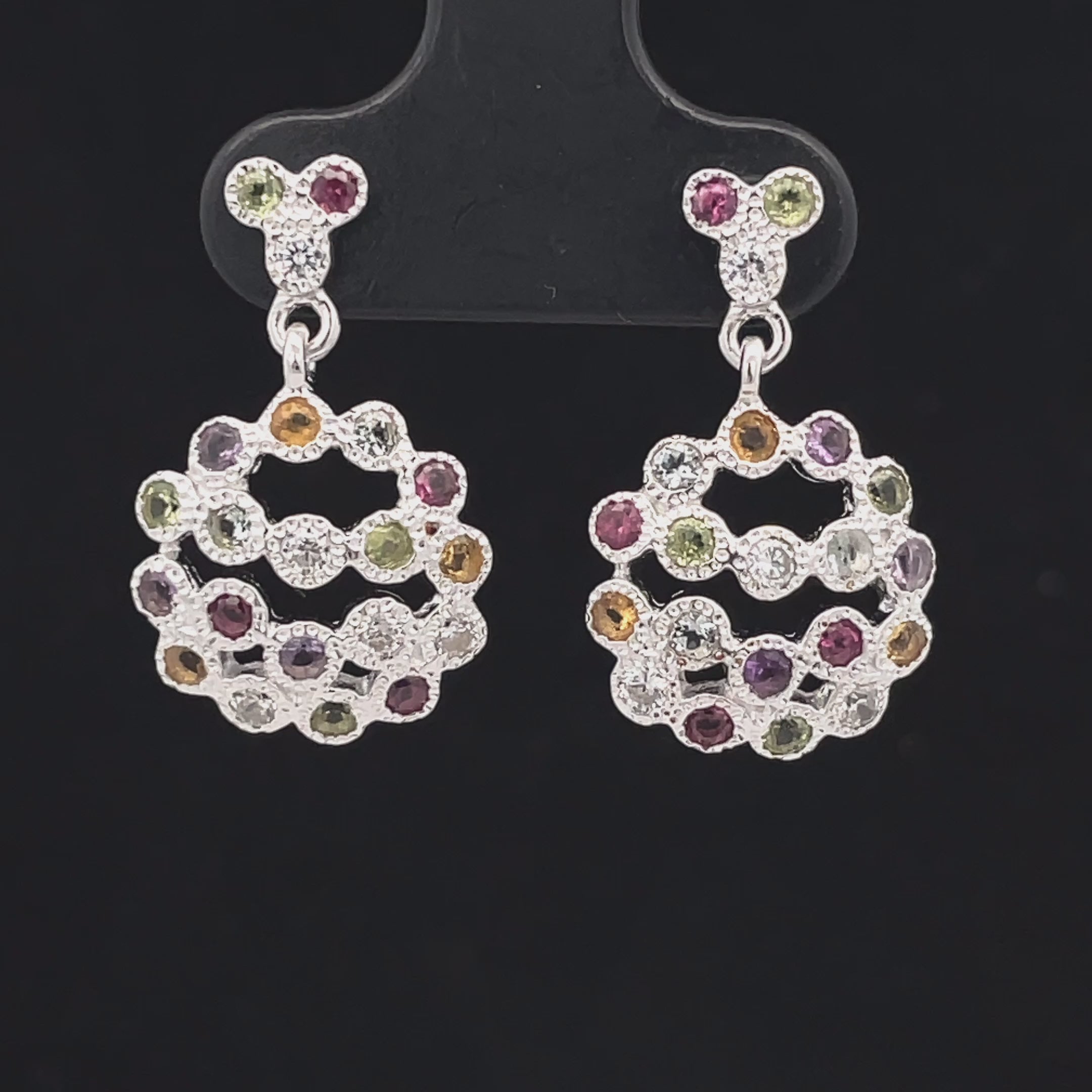 OHRSTECKER AUS 925/- SILBER RHODINIERT MIT MULTI EDELSTEINE (GES.CA. 2,10 ct.)