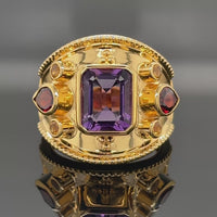 RING AUS 925/- SILBER VERGOLDET MIT AMETHYST, GRANAT, CITRIN