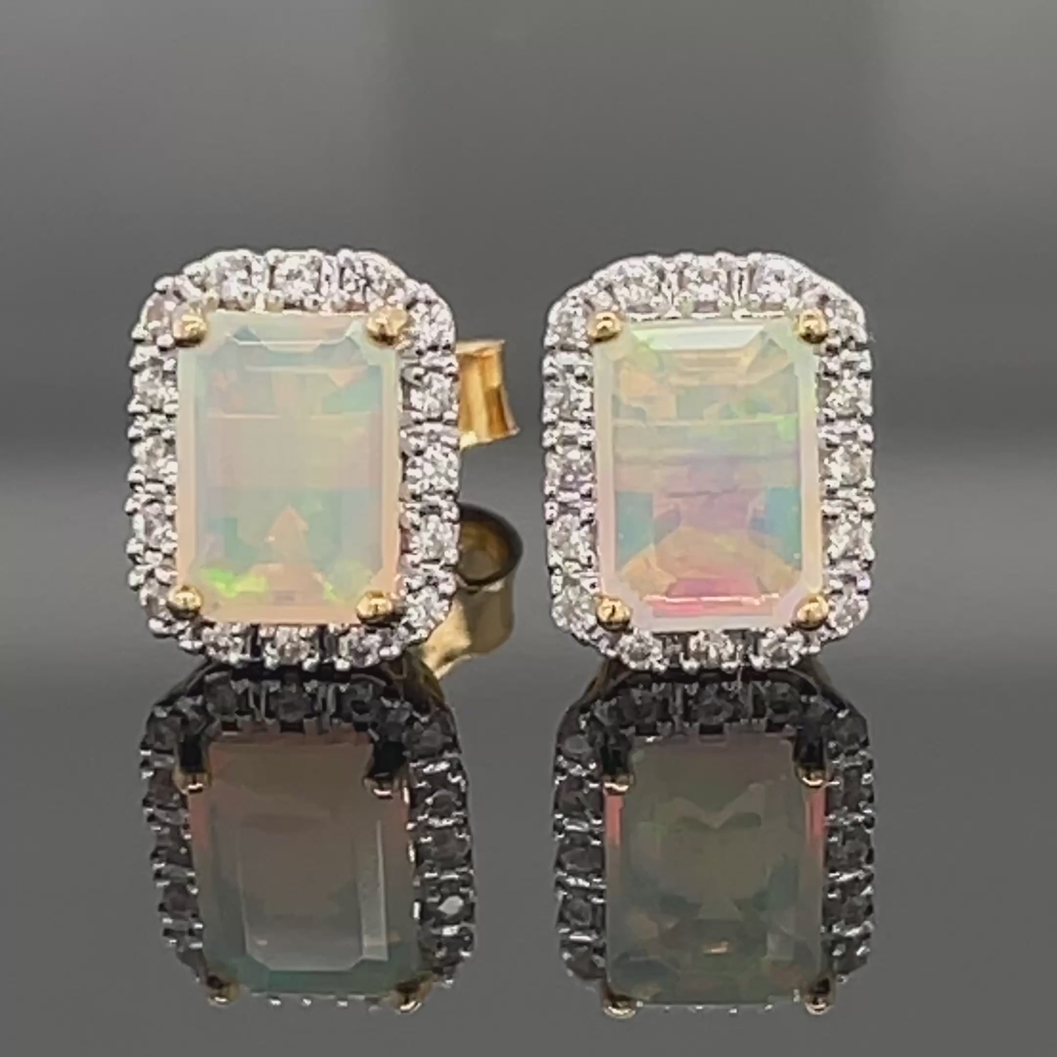 OHRSTECKER AUS 925/- SILBER GELBVERGOLDET MIT ÄTHIOP.OPAL & ZIRKON