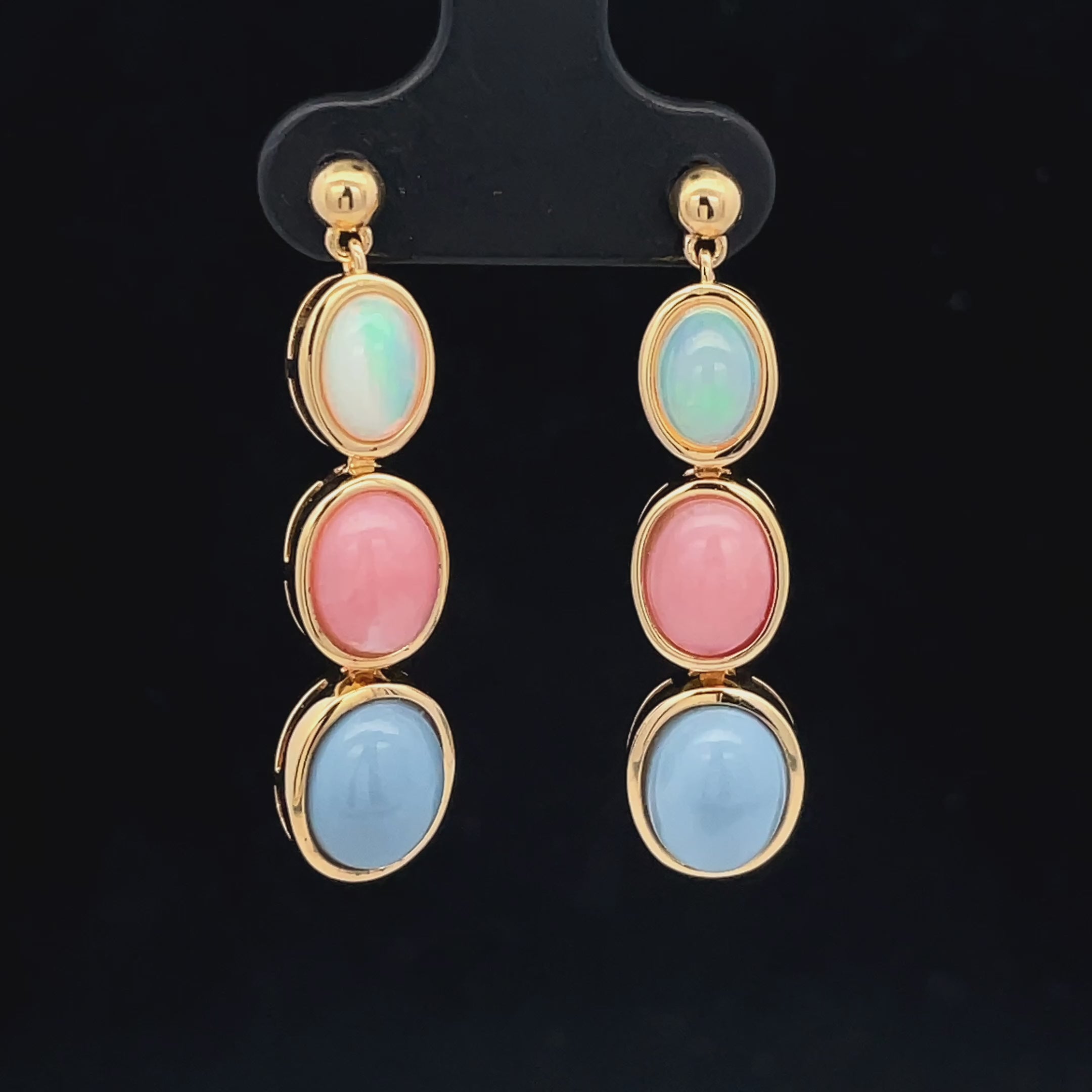OHRHÄNGER AUS 925/- SILBER VERGOLDET MIT MULTI OPAL (GES. CA. 6,30 ct.)