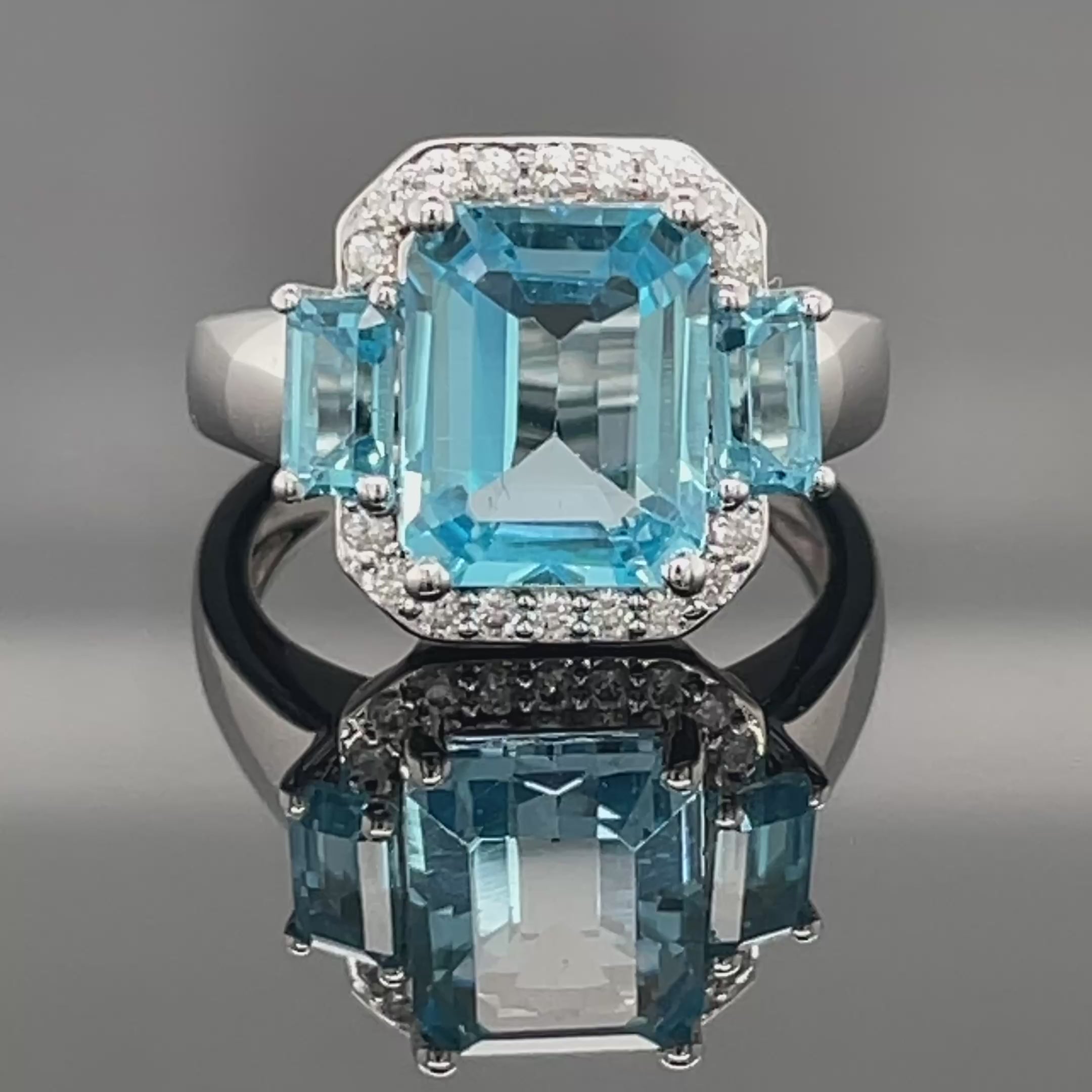 RING AUS 925/- SILBER RHODINIERT MIT SWISS BLUE TOPAS & ZIRKON