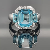 RING AUS 925/- SILBER RHODINIERT MIT SWISS BLUE TOPAS & ZIRKON