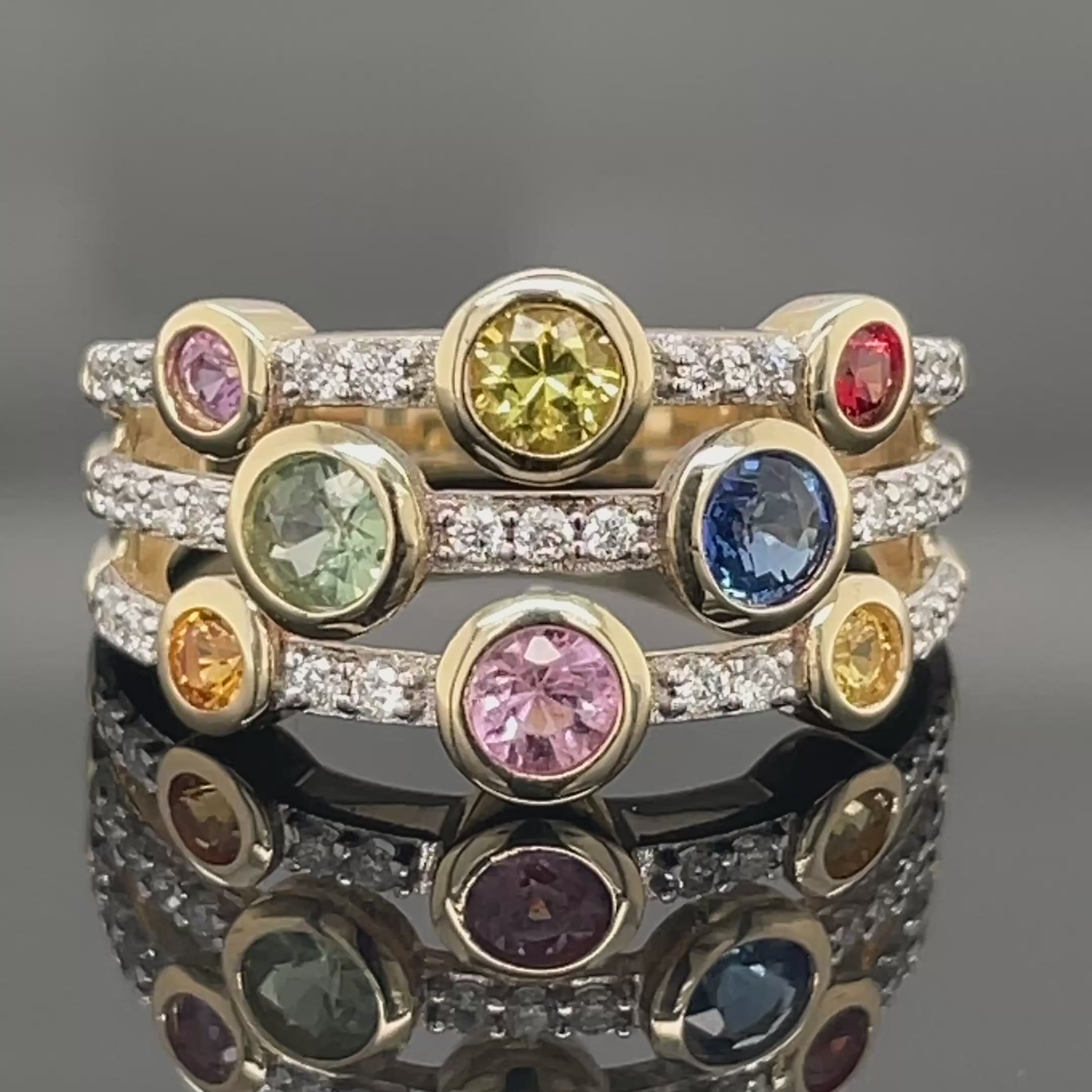 RING AUS 375/- GELBGOLD MIT MULTI SAPHIR & DIAMANTEN