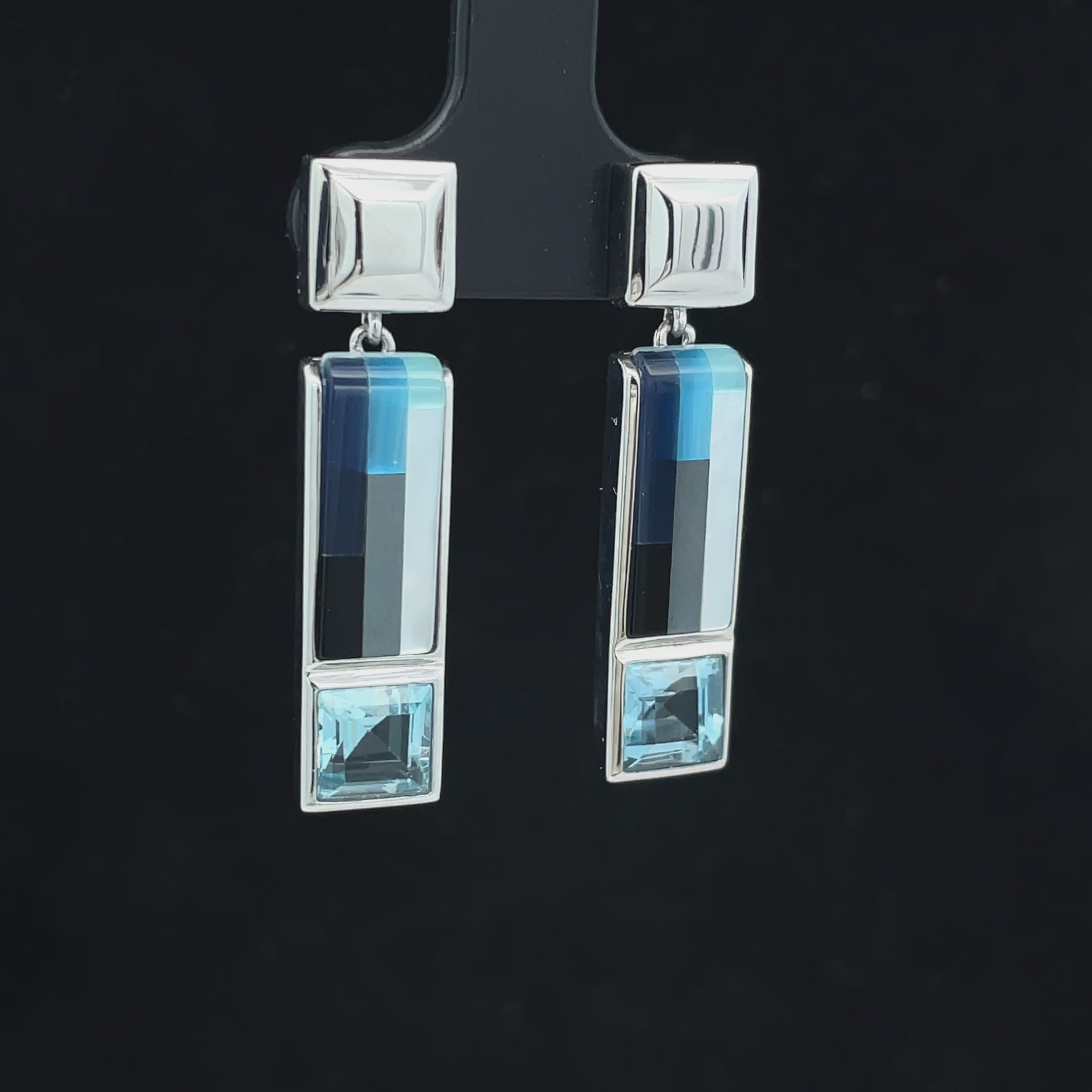 OHRSTECKER AUS 925/- SILBER RHODINIERT MIT MOSAIK & BLAUTOPAS
