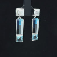 OHRSTECKER AUS 925/- SILBER RHODINIERT MIT MOSAIK & BLAUTOPAS