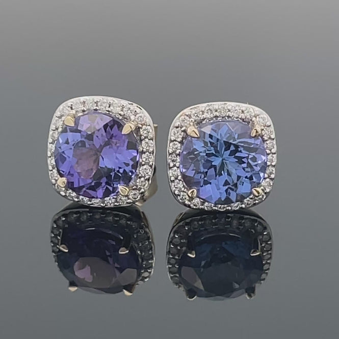 OHRSTECKER AUS 585/- GELBGOLD MIT TANSANIT AAA & BRILLANTEN (GES.CA. 0,15 ct.)