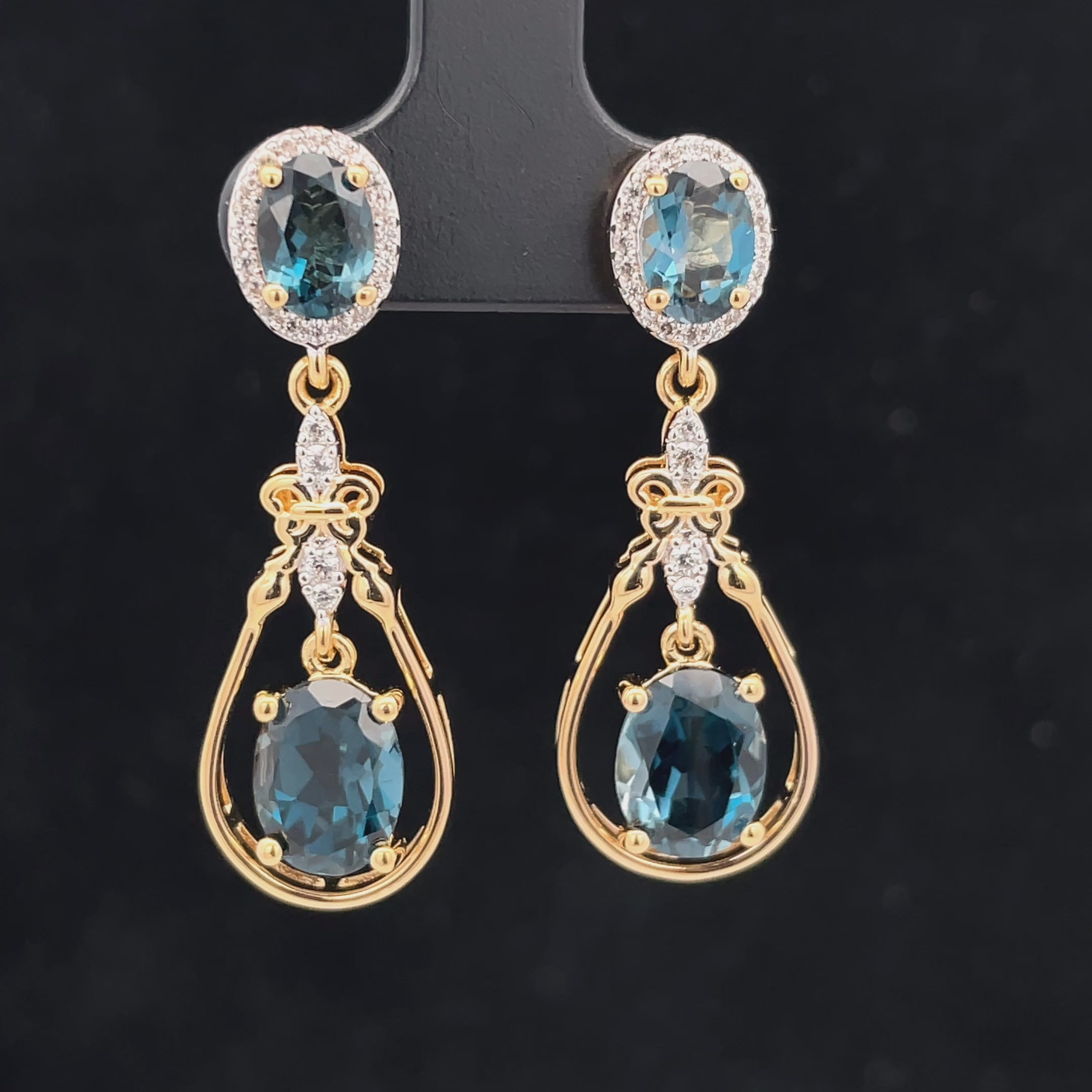 OHRSTECKER AUS 925/- SILBER VERGOLDET MIT BLAUTOPAS & ZIRKON
