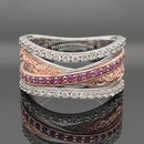 RING AUS 925/- SILBER RHOD./ROSÉVERG. MIT RHODOLITH & ZIRKON (GES. CA. 1,10 ct.)