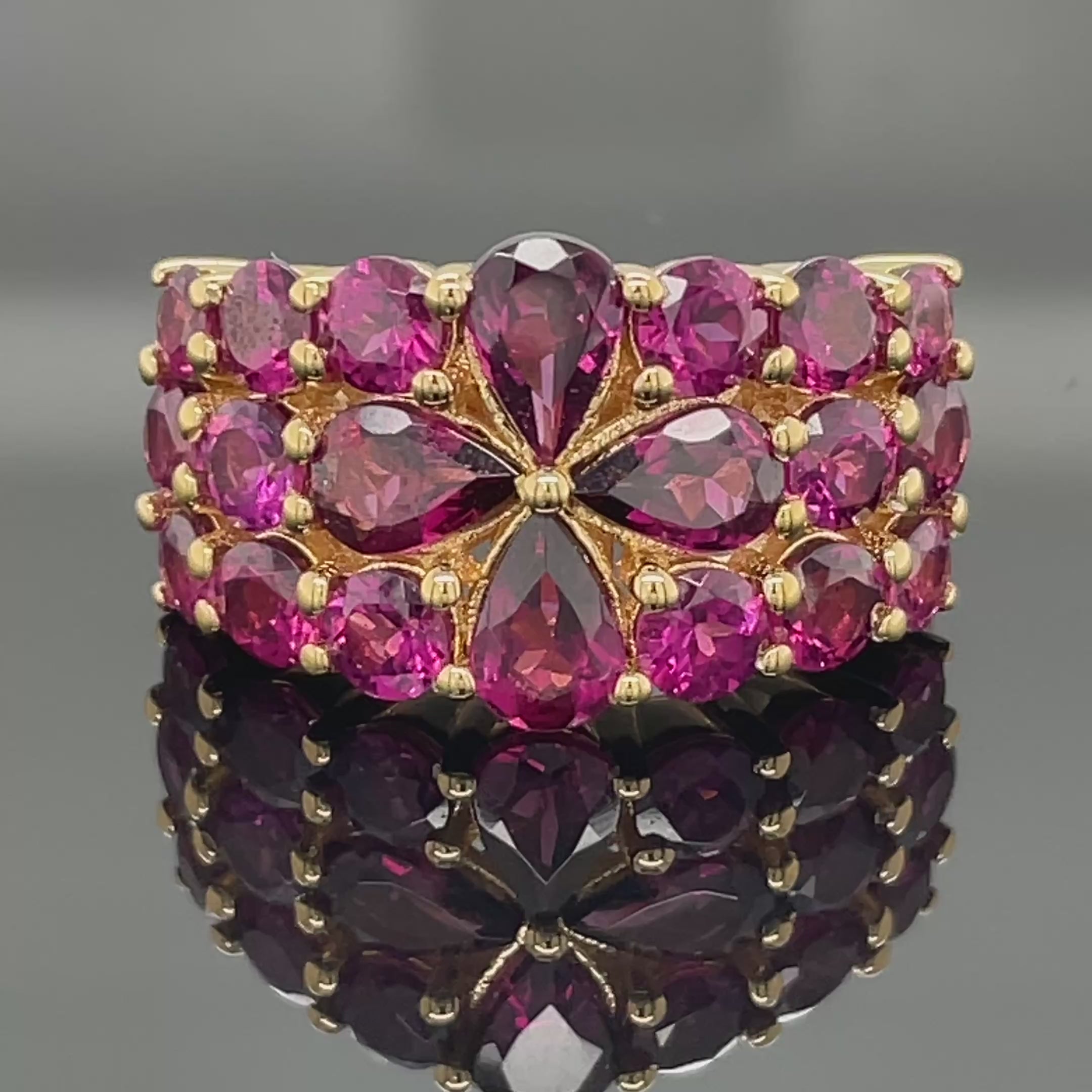 RING AUS 925/- SILBER VERGOLDET MIT RHODOLITH