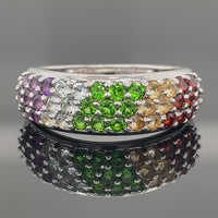 RING AUS 925/- SILBER RHODINIERT MIT MULTI EDELSTEINE