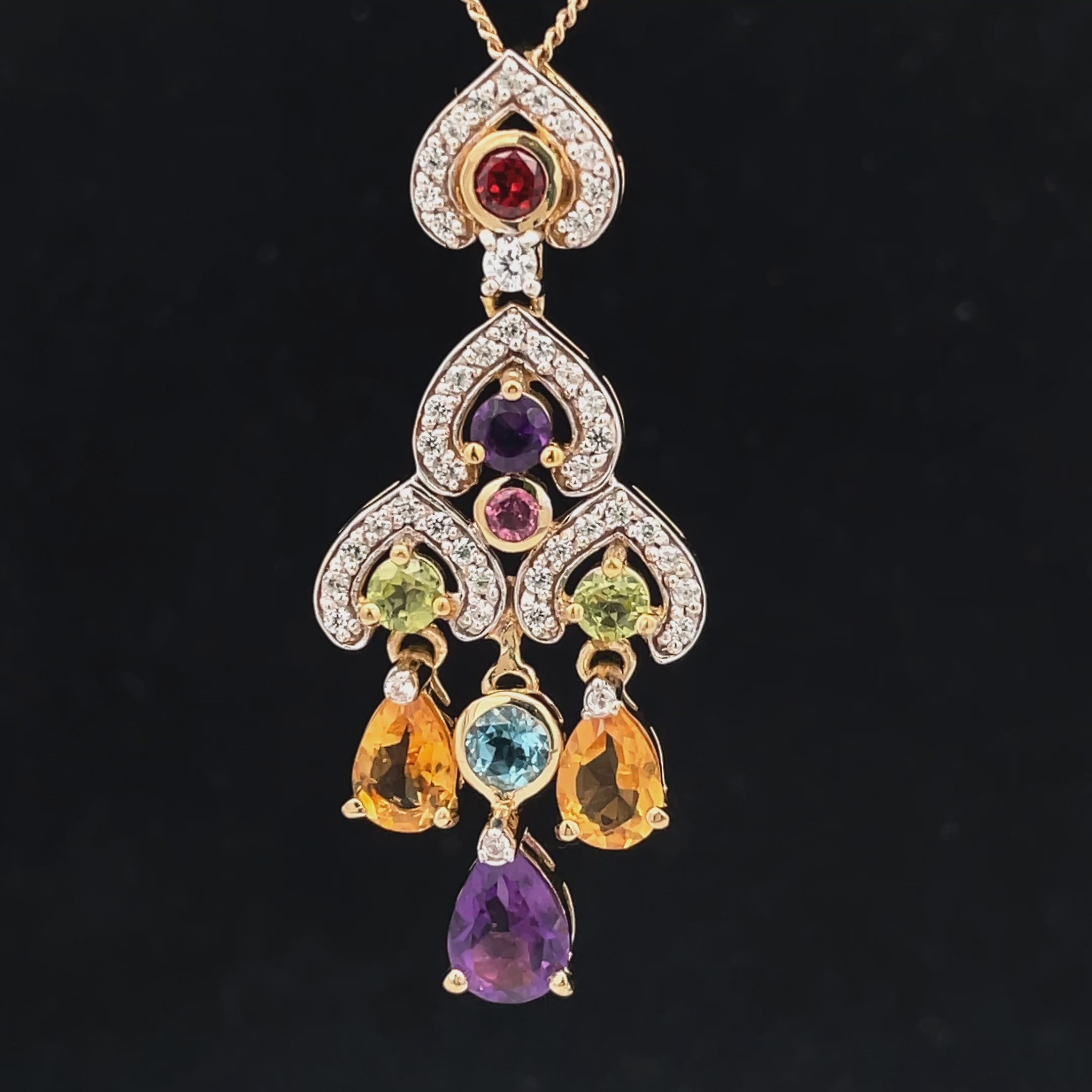 ANHÄNGER AUS 925/- SILBER VERGOLDET MIT MULTI EDELSTEINE