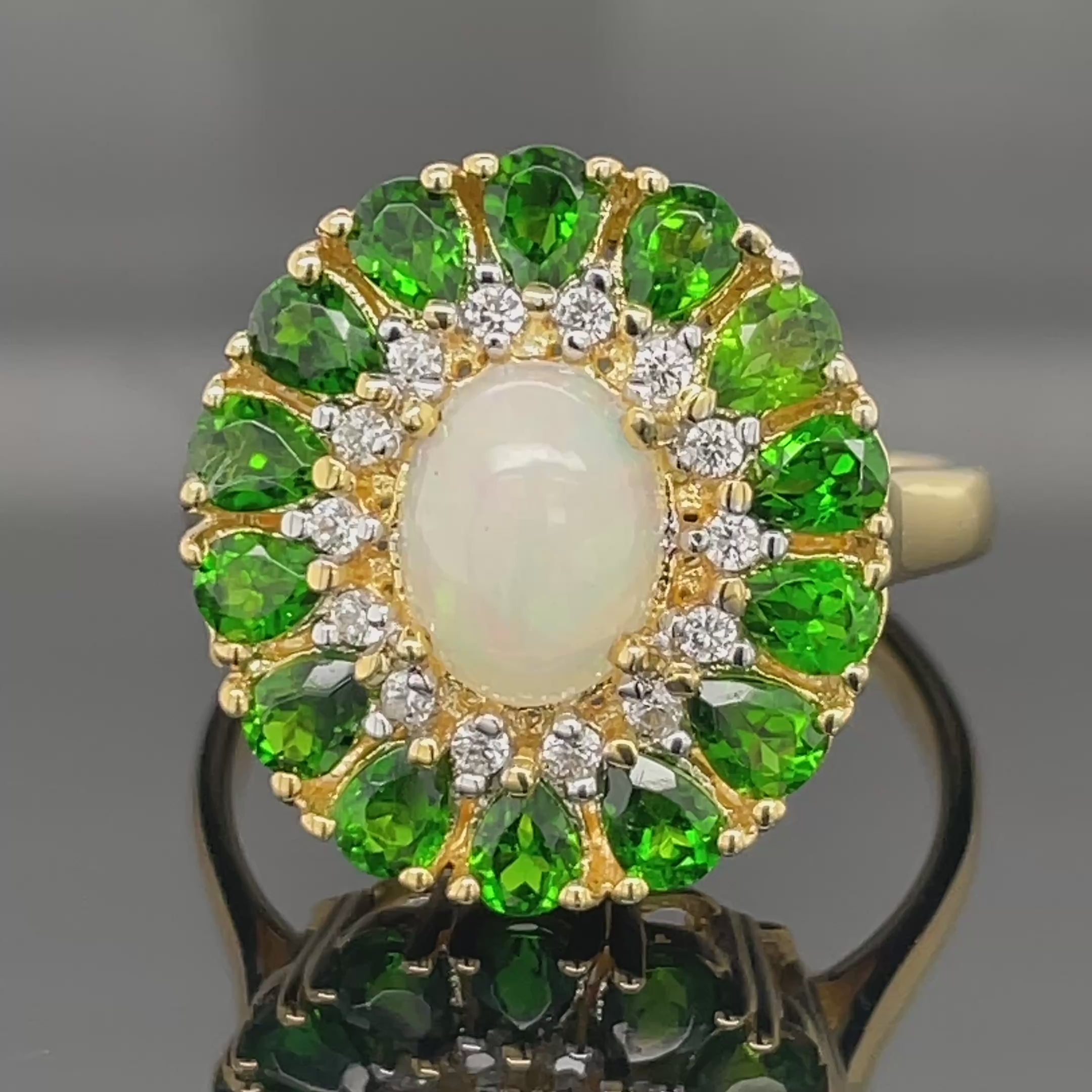 RING AUS 925/- SILBER VERGOLDET MIT OPAL & CHROMDIOPSID
