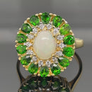 RING AUS 925/- SILBER VERGOLDET MIT OPAL & CHROMDIOPSID