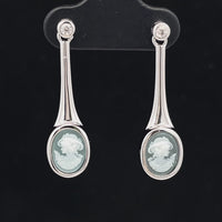 OHRSTECKER AUS 925/- SILBER RHODINIERT MIT AVENTURIN- KAMEE BEH. & ZIRKON