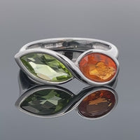 RING AUS 950/- PLATIN MIT PERIDOT & FEUEROPAL