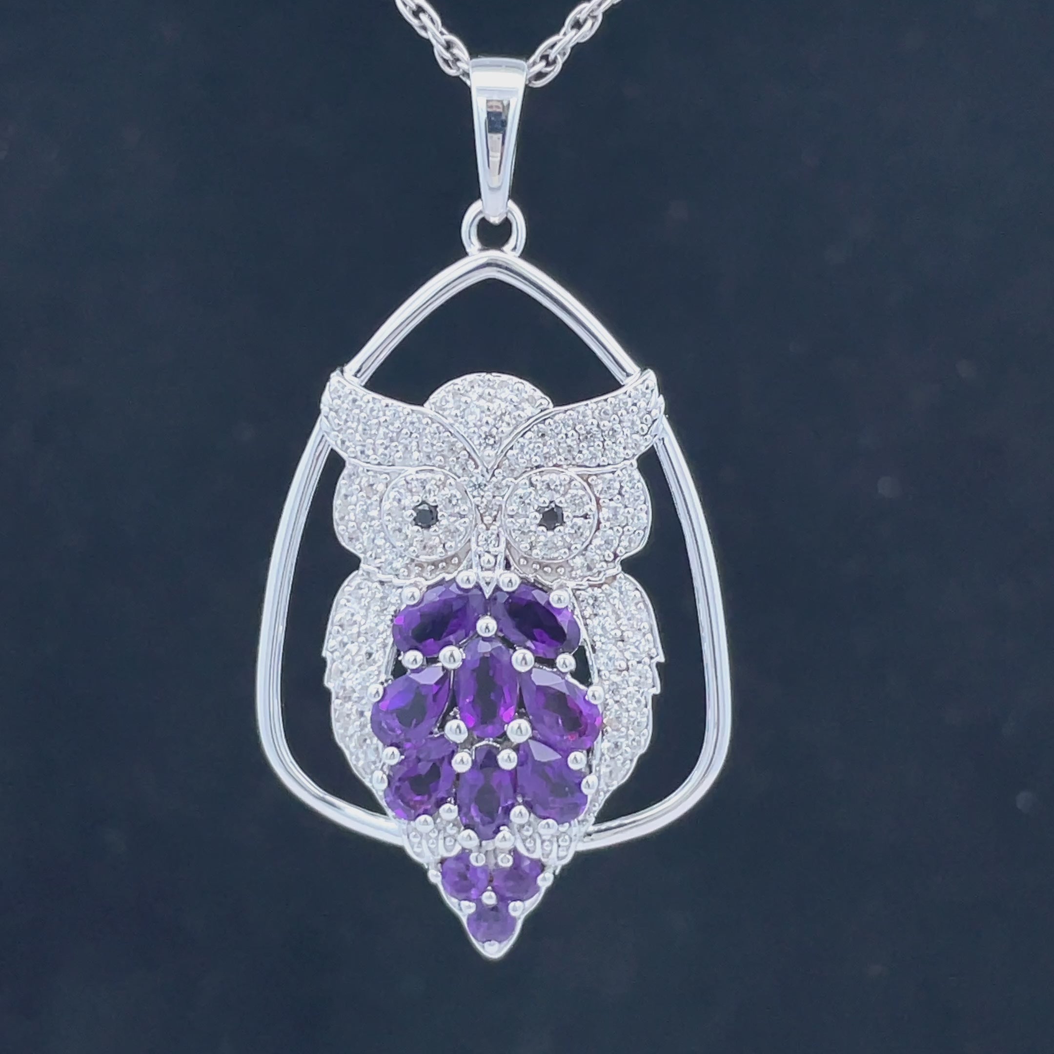 "EULE" ANHÄNGER AUS 925/- SILBER RHODINIERT MIT AMETHYST & ZIRKON