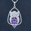 "EULE" ANHÄNGER AUS 925/- SILBER RHODINIERT MIT AMETHYST & ZIRKON