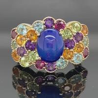 RING AUS 925/- SILBER VERGOLDET MIT ÄTHIOP. OPAL & MULTI EDELSTEINE