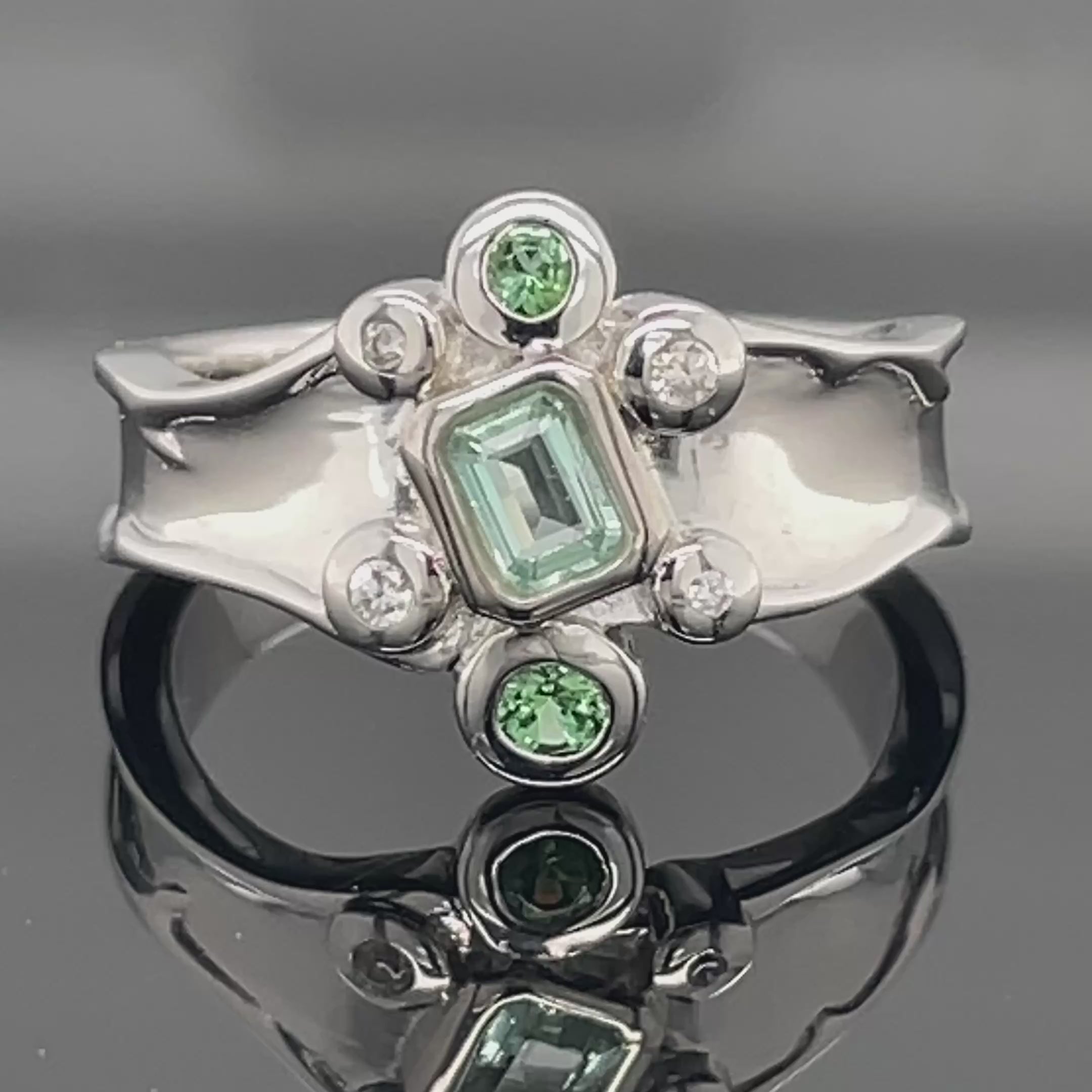 RING AUS 925/- SILBER RHODINIERT MIT BERYLL, TURMALIN & ZIRKON (Kopie)