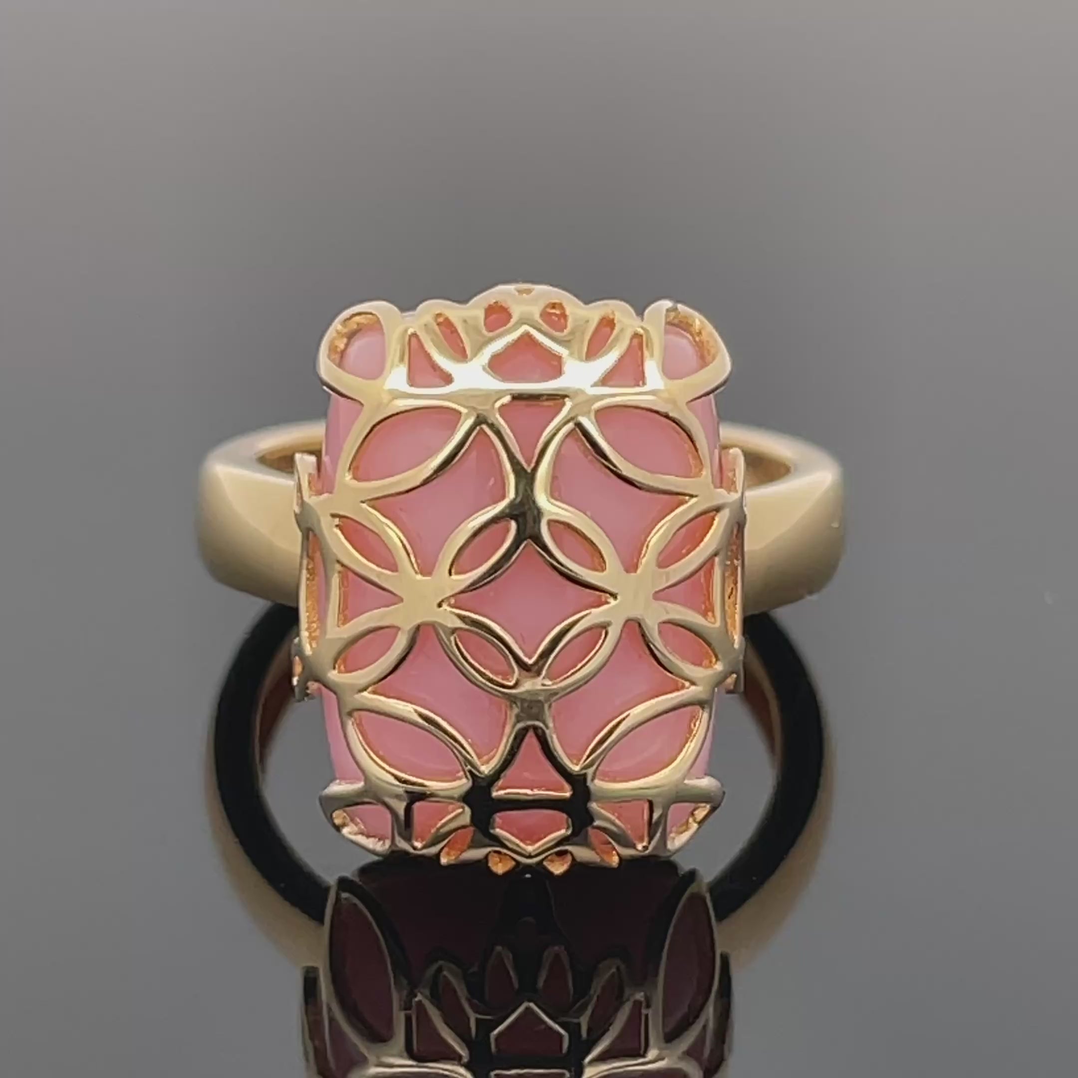 RING GR.17 (53) AUS 925/- SILBER VERGOLDET MIT PINK OPAL (ca. 8,6 ct.)