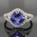 RING AUS 585/- WEIßGOLD MIT TANSANIT & DIAMANTEN