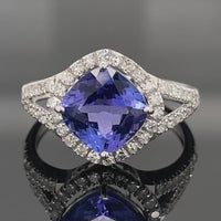 RING AUS 585/- WEIßGOLD MIT TANSANIT & DIAMANTEN