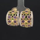 HALBCREOLEN AUS 925/- SILBER VERGOLDET MIT AMETHYST, CHROMDIOPSID, ZIRKON