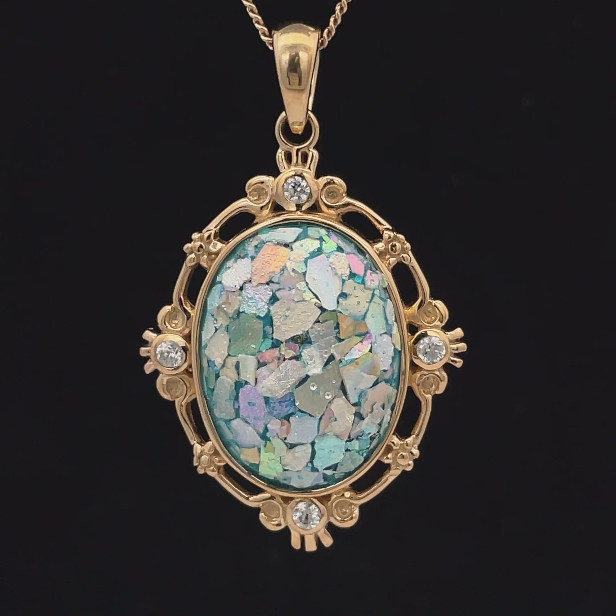 ANHÄNGER AUS 925/- SILBER VERGOLDET MIT RÖMISCHEM GLAS & ZIRKON