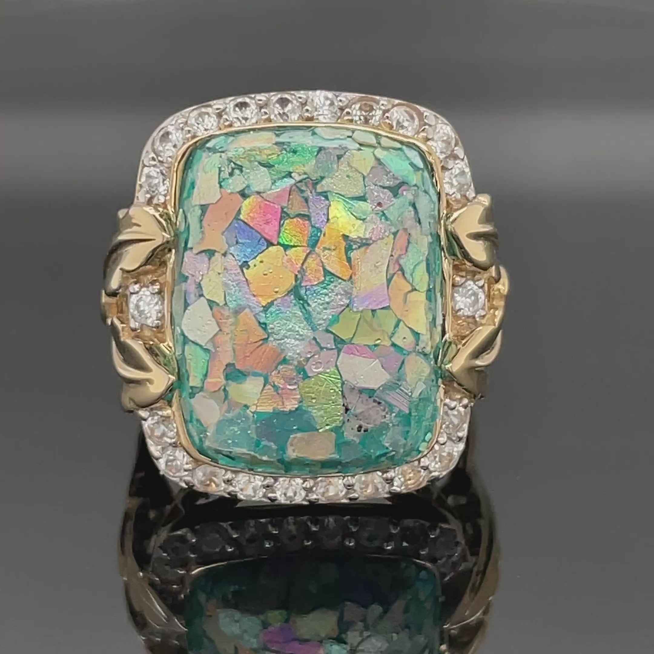 RING AUS 925/- SILBER VERGOLDET MIT RÖHMISCHEM GLAS & ZIRKON