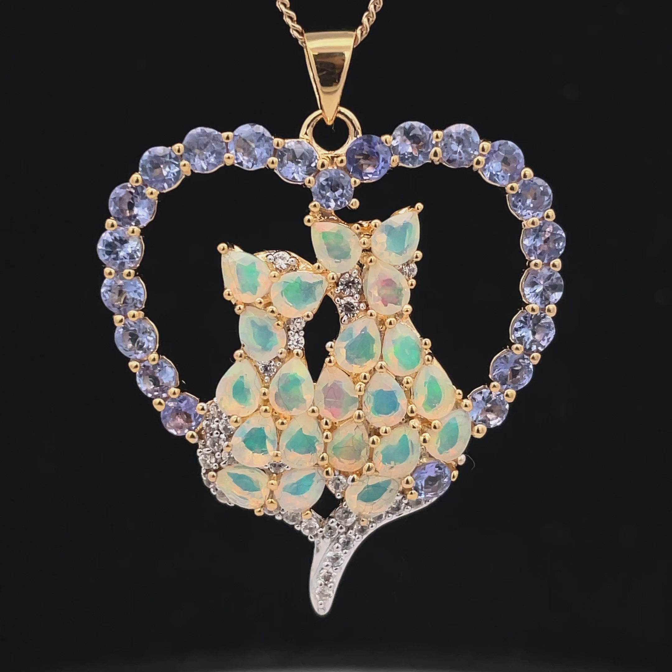 ANHÄNGER AUS 925/- SILBER VERGOLDET MIT ÄTHIOP. OPAL ,TANSANIT AAA & ZIRKON