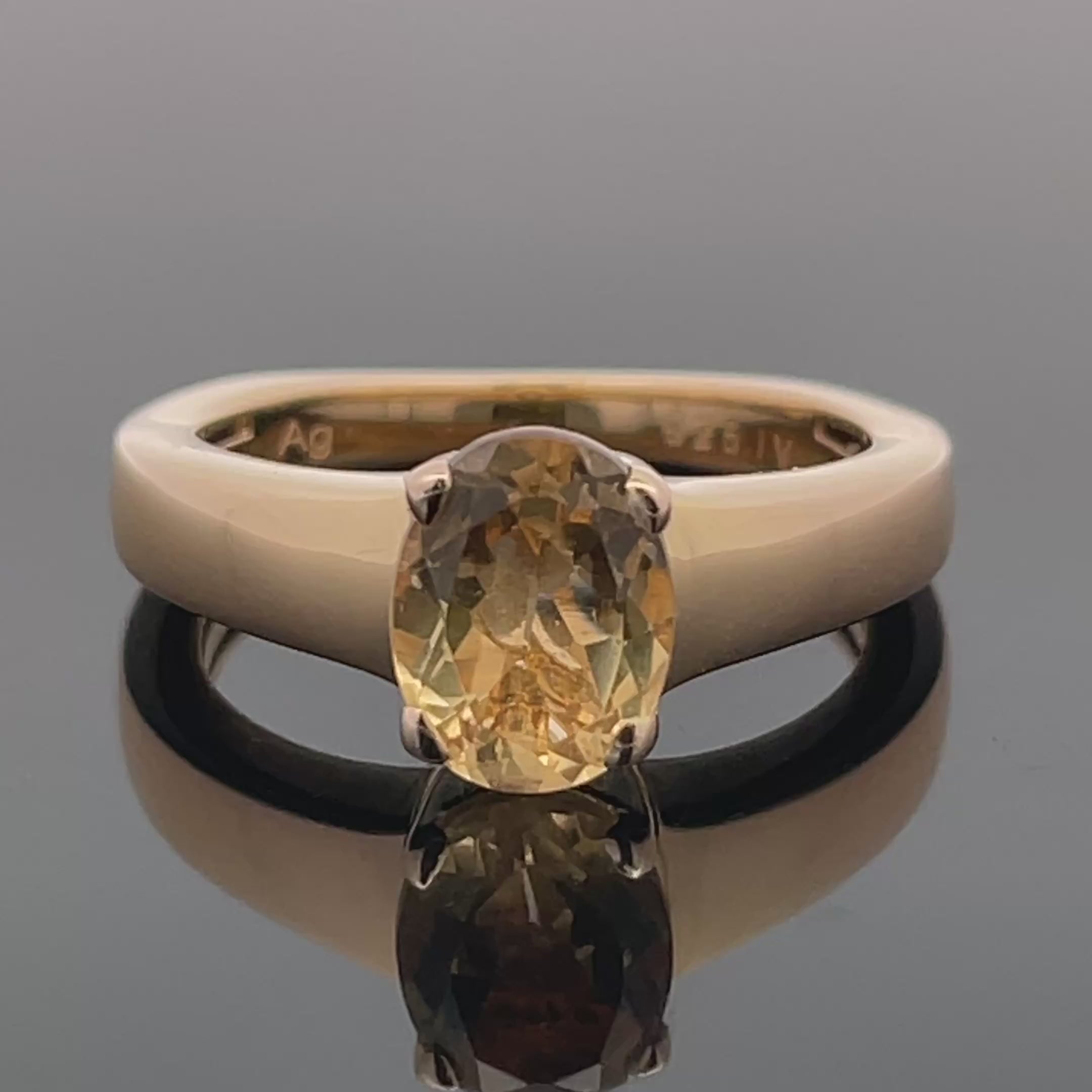 RING AUS 925/- SILBER VERGOLDET MIT GOLDBERYLL