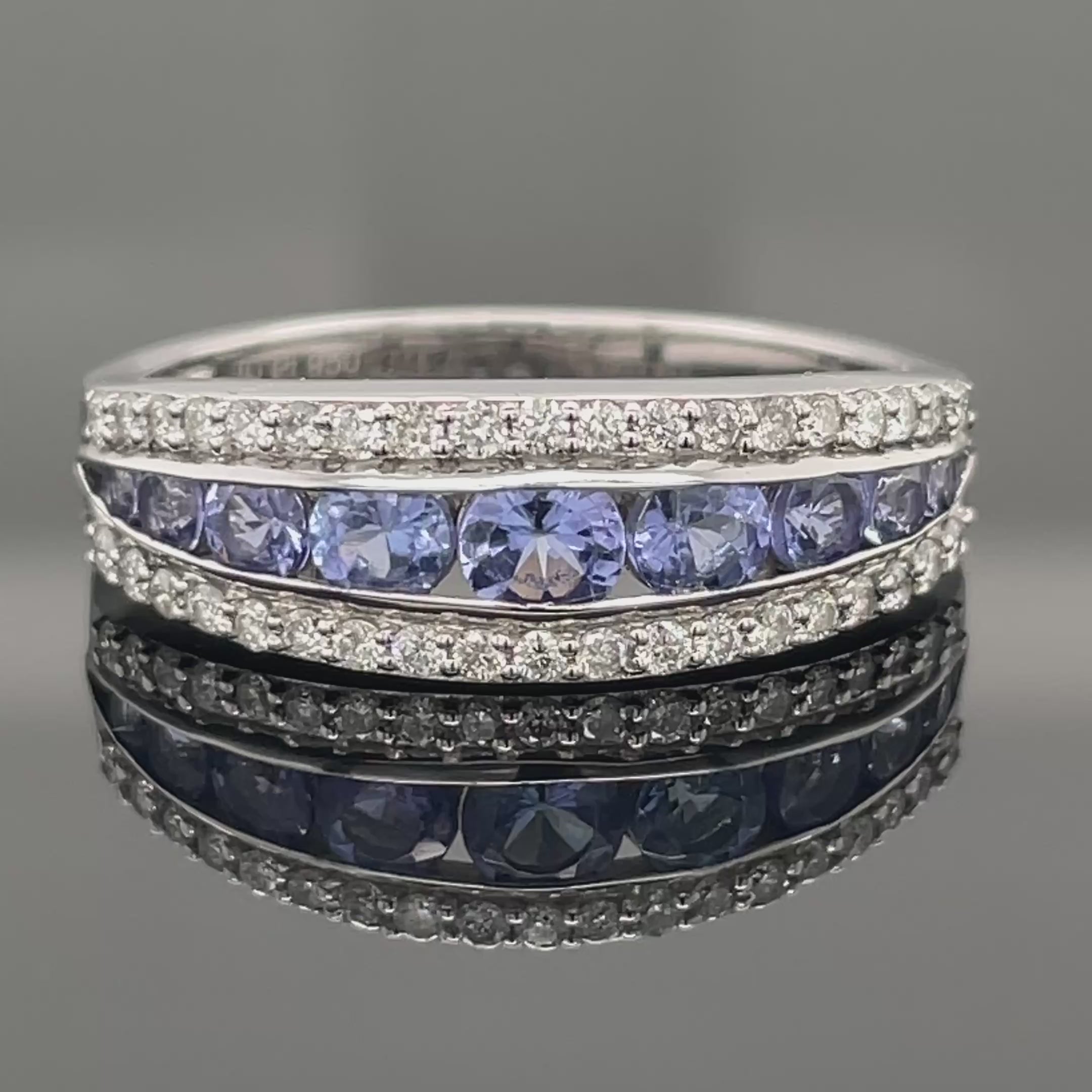 RING AUS 950/- PLATIN MIT TANSANIT & BRILLANTEN