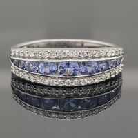 RING AUS 950/- PLATIN MIT TANSANIT & BRILLANTEN