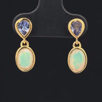 OHRSTECKER AUS 925/- SILBER VERGOLDET MIT TANSANIT & ÄTHIOP.OPAL