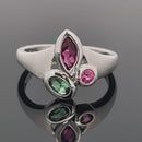 RING GR. 16 (50) AUS 925/- SILBER RHODINIERT MIT RUBELLIT & TURMALIN
