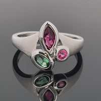 RING GR. 16 (50) AUS 925/- SILBER RHODINIERT MIT RUBELLIT & TURMALIN