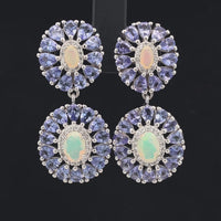 OHRSTECKER AUS 925/- SILBER RHOD. MIT TANSANIT, ÄTHIOP.OPAL & ZIRKON