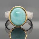 RING AUS 925/- SILBER BICOLOR MIT LARIMAR ( CA.4,25 ct.)
