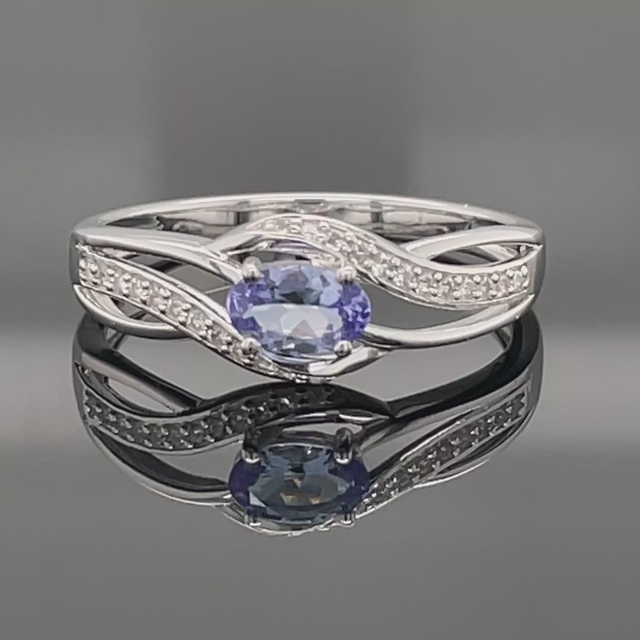 RING AUS 925/- SILBER RHODINIERT MIT TANSANIT AA & ZIRKON