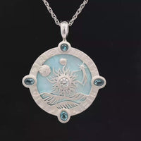 ANHÄNGER AUS 925/- SILBER RHODINIERT MIT PERLMUTT, BLAUTOPAS BEH. & ZIRKON