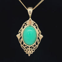 CLIP ANHÄNGER AUS 375/- GELBGOLD MIT CHRYSOPRAS, BERGKRISTALL & RHEINGOLD