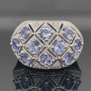 RING AUS 925/- SILBER RHODINIERT/ MATTIERT MIT TANSANIT & DIAMANTEN