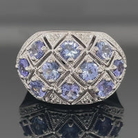 RING AUS 925/- SILBER RHODINIERT/ MATTIERT MIT TANSANIT & DIAMANTEN