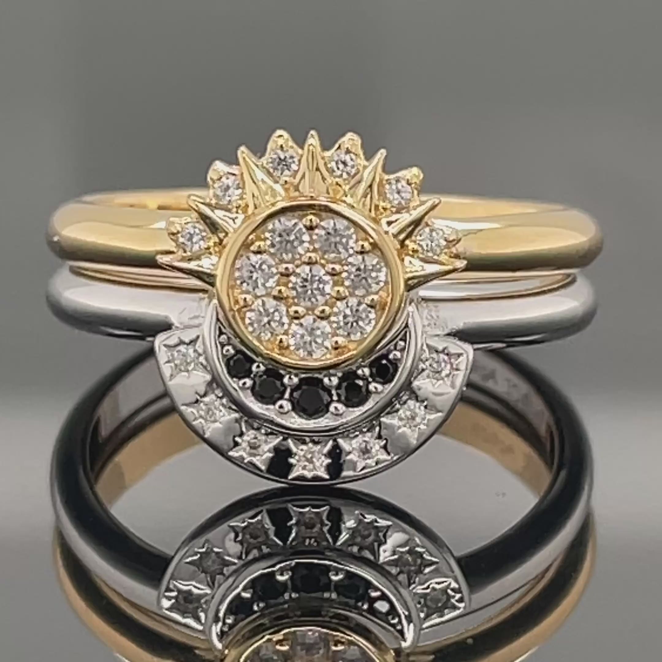 2-ER SET RING AUS 925/- SILBER BICOLOR MIT SPINELl & ZIRKON