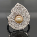 RING AUS 925/- SILBER RHODINIERT MIT SÜßWASSWEZUCHTPERLE & ZIRKON