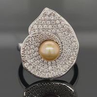 RING AUS 925/- SILBER RHODINIERT MIT SÜßWASSWEZUCHTPERLE & ZIRKON