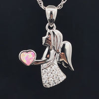 "ENGEL" ANHÄNGER AUS 925/- SILBER RHODINIERT MIT ZIRKONIA & SYNT.OPAL