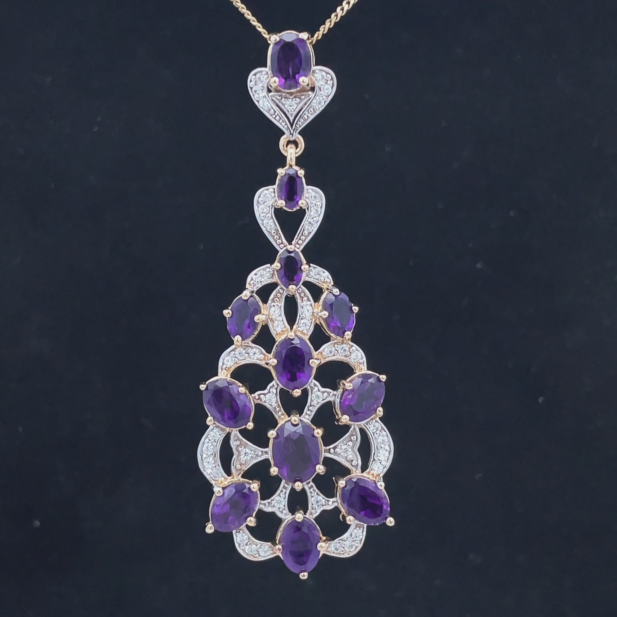 ANHÄNGER AUS 925/- SILBER BICOLOR MIT AMETHYST & ZIRKON